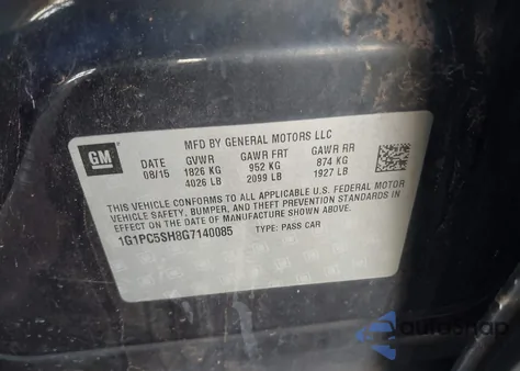 2016 Chevrolet Cruze Limited Ls Auto z USA, uszkodzony, nr VIN 1G1PC5SH8G7140085